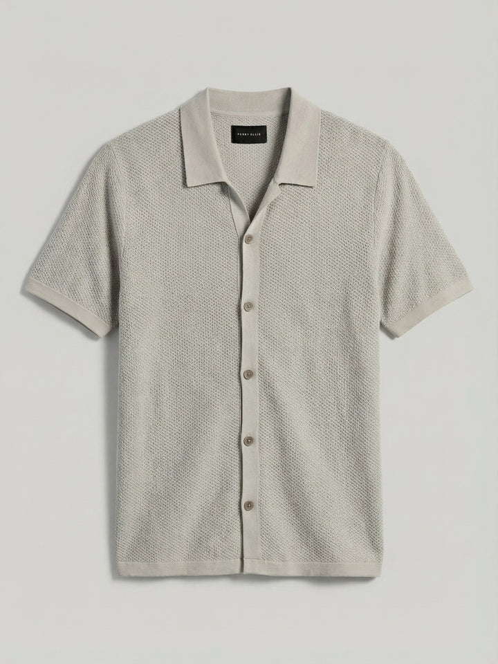 Mesh Button Front Polo Sweater (Quiet Gray) 