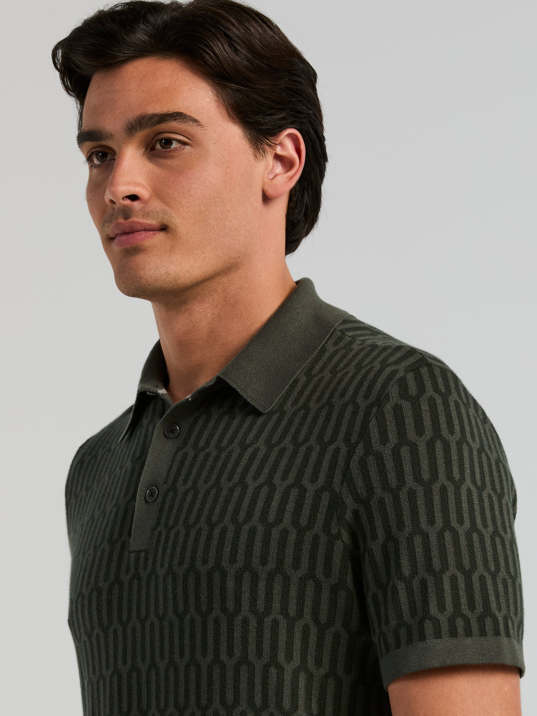 Short Sleeve Geometric Jacquard Polo Sweater (Urban Chic) 