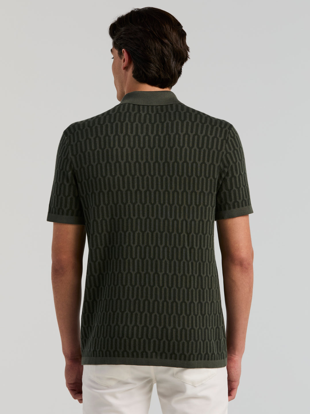 Short Sleeve Geometric Jacquard Polo Sweater (Urban Chic) 