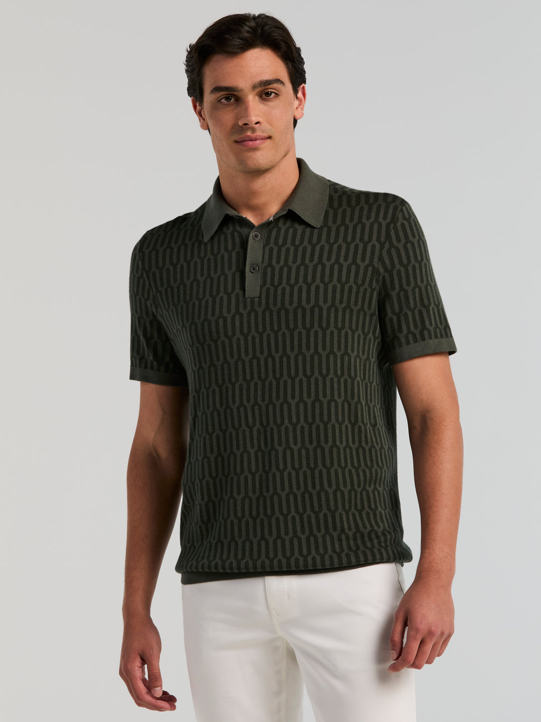 Short Sleeve Geometric Jacquard Polo Sweater (Urban Chic) 