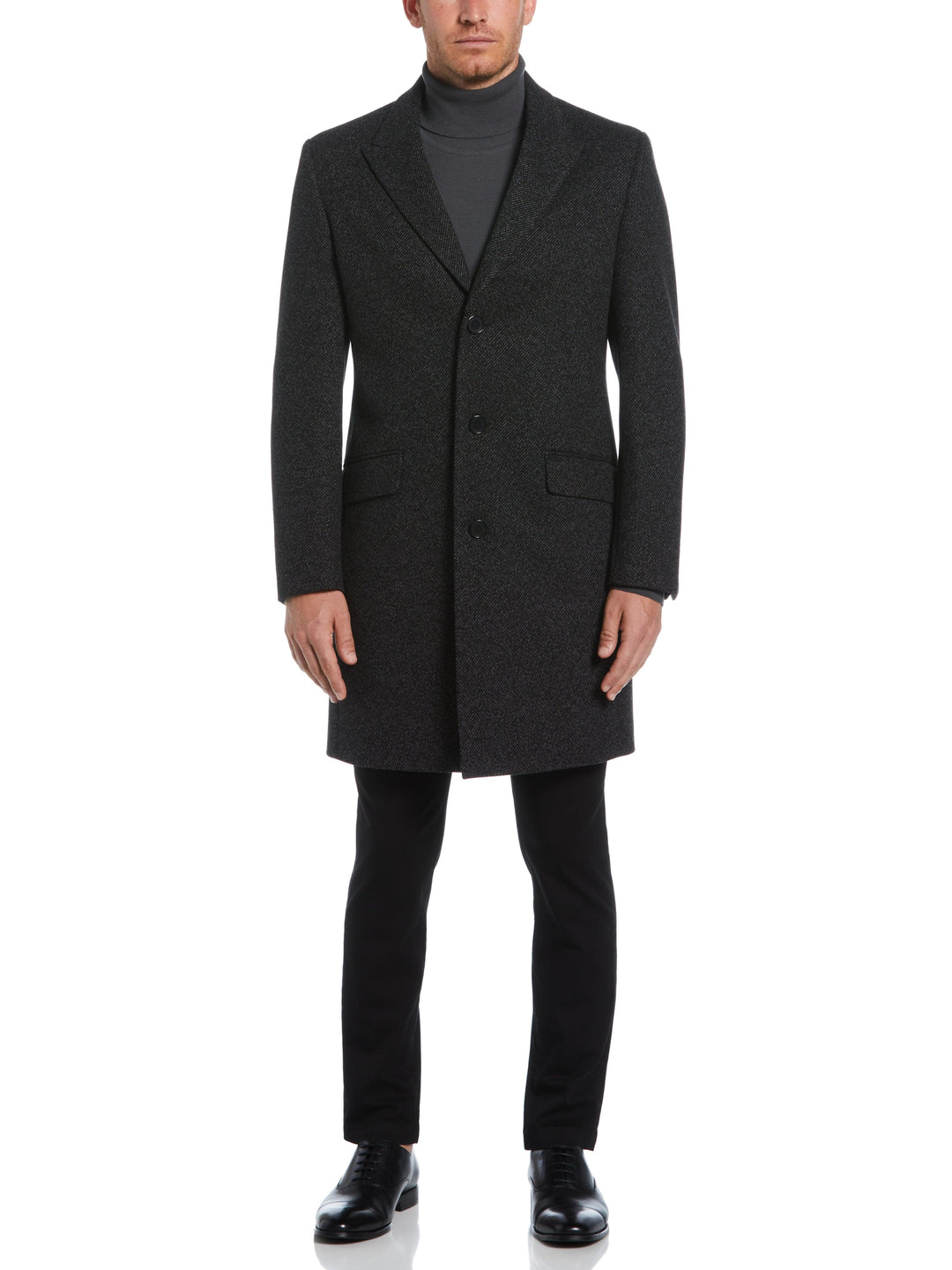 Ezra Single Breasted 3 Button Overcoat (Dark Charcoal) 