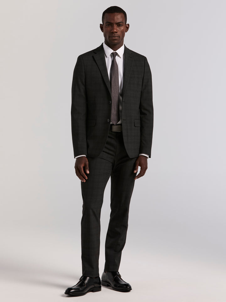 Skinny Charcoal Plaid Suit Jacket (Charcoal) 