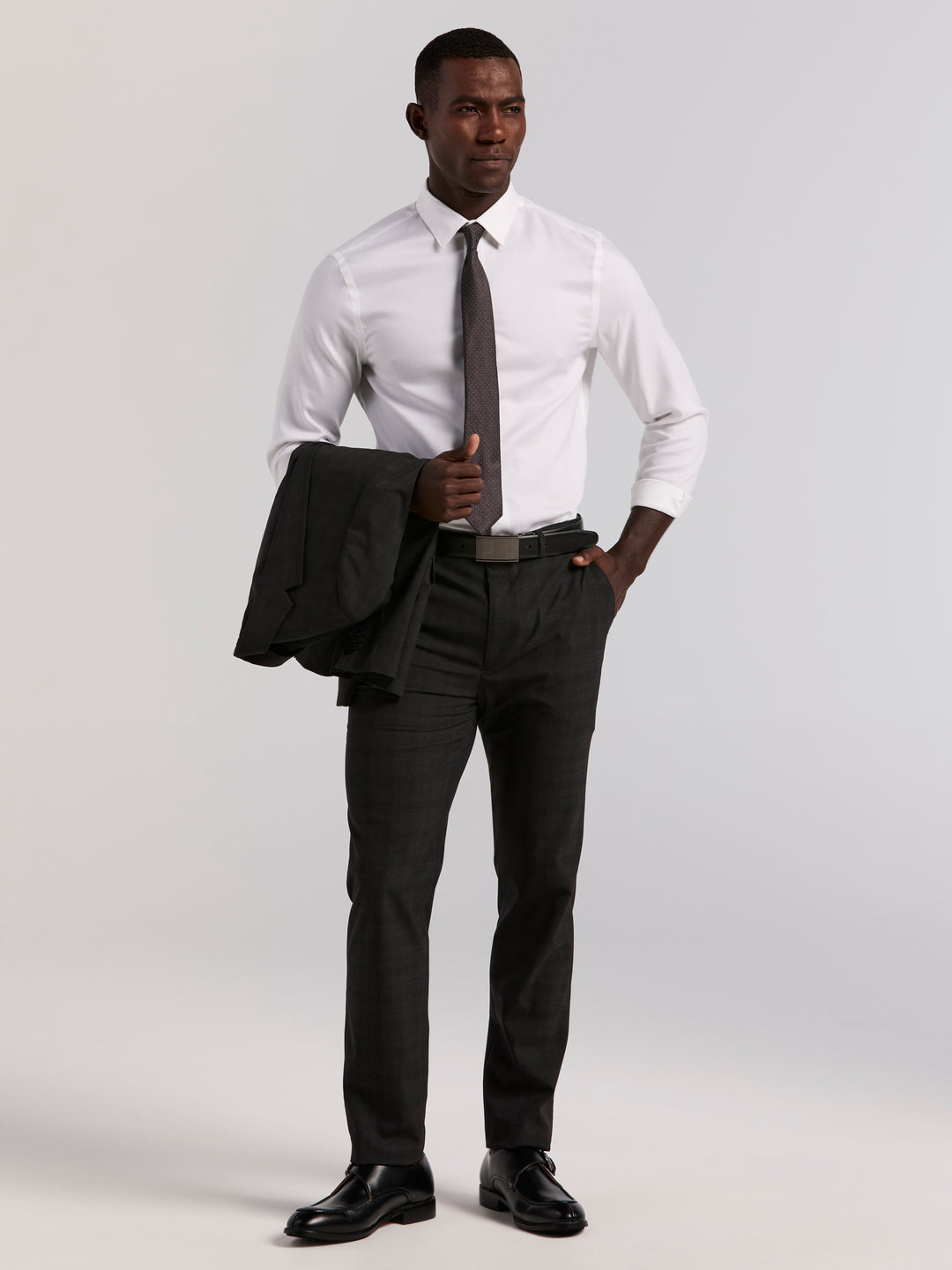 Skinny Charcoal Plaid Suit Jacket (Charcoal) 