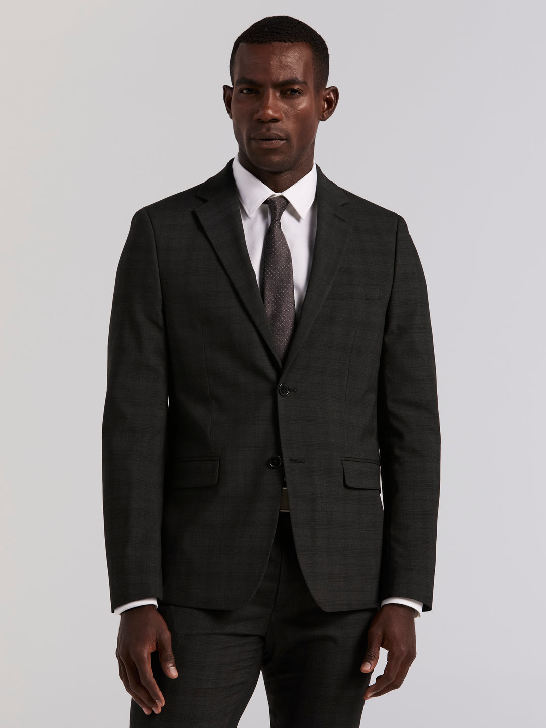 Skinny Charcoal Plaid Suit Jacket (Charcoal) 