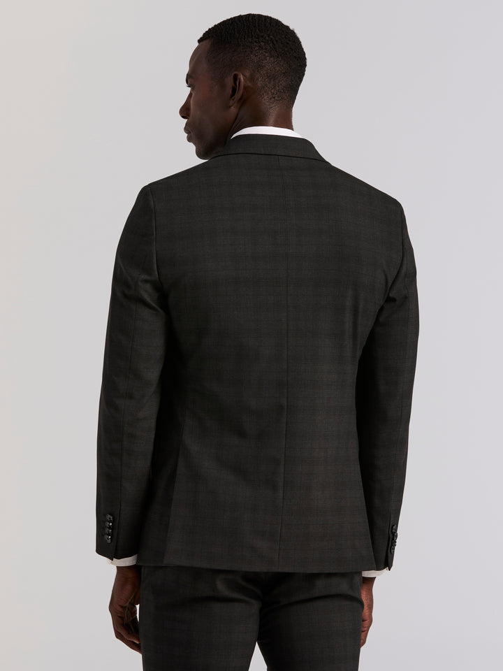 Skinny Charcoal Plaid Suit Jacket (Charcoal) 
