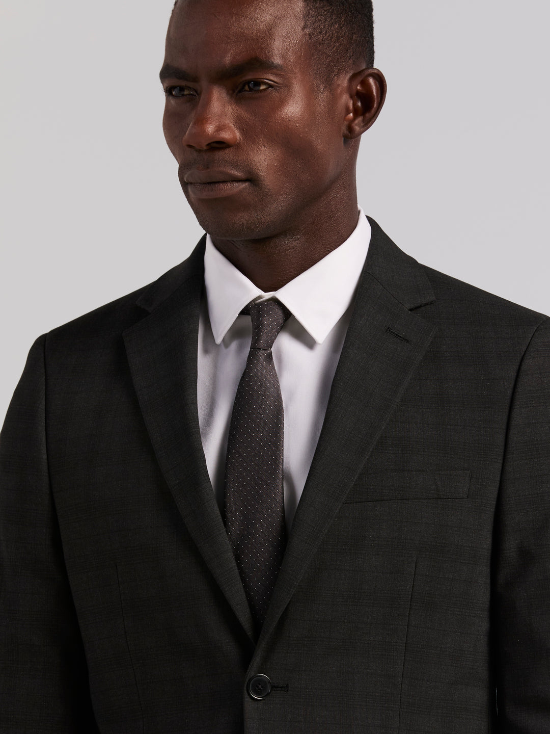 Skinny Charcoal Plaid Suit Jacket (Charcoal) 
