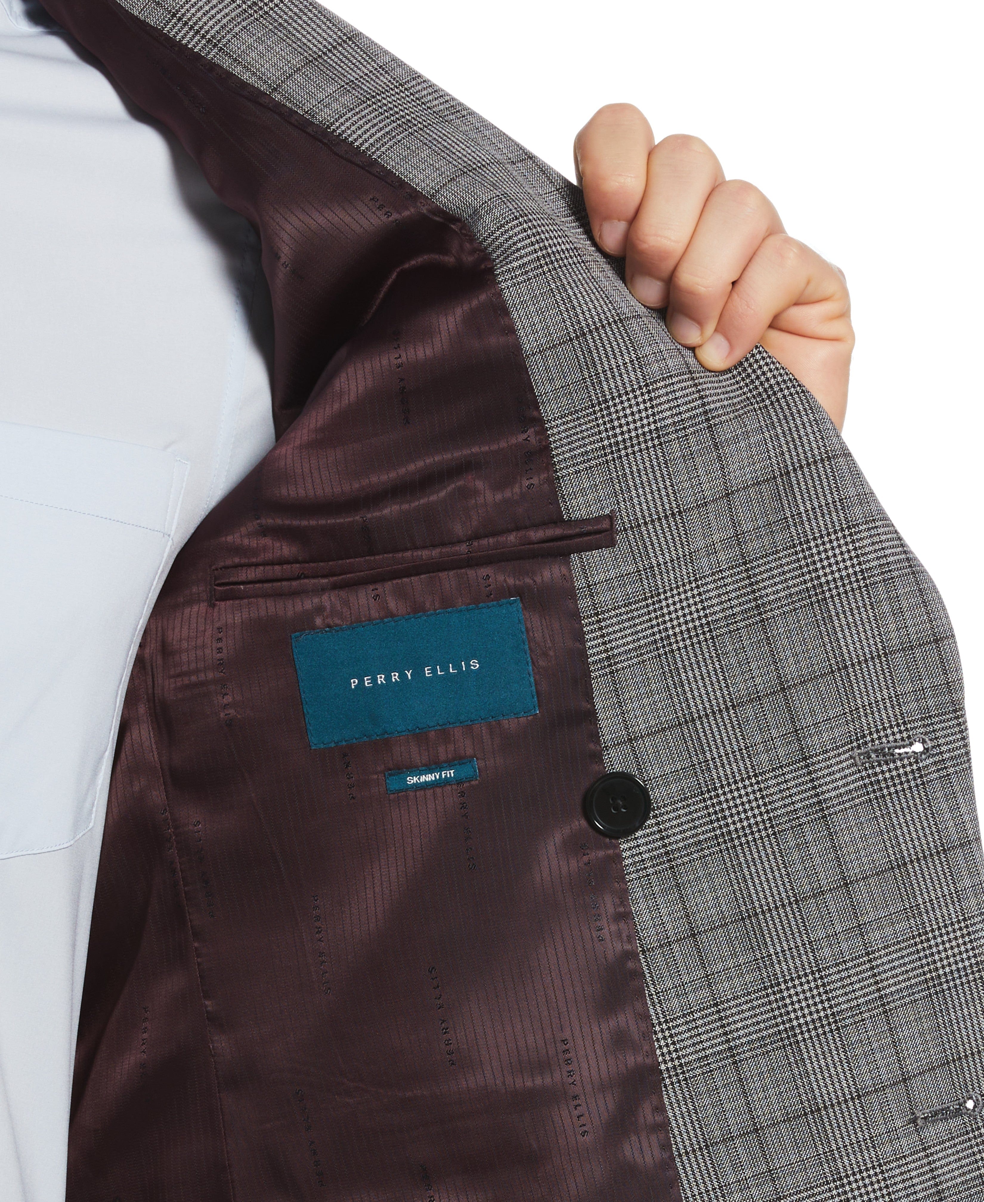 Men's Skinny Fit Plaid Suit Jacket Perry Ellis
