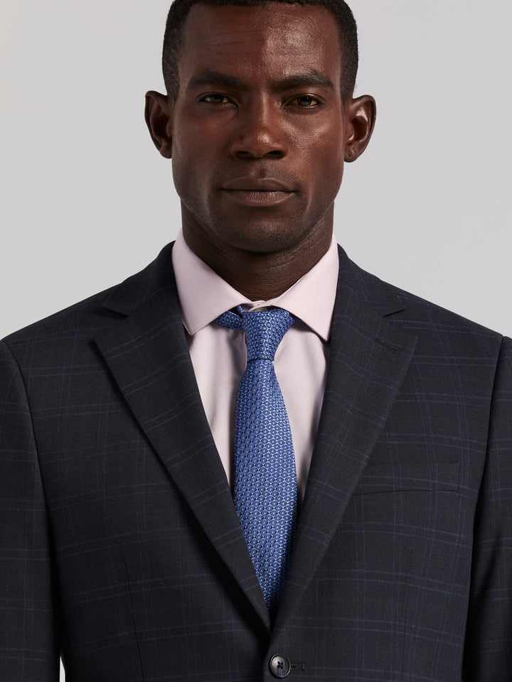 Skinny Navy Plaid Suit Jacket (Navy) 