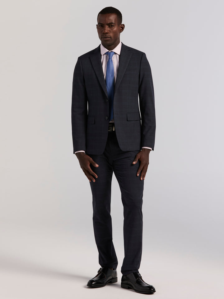 Skinny Navy Plaid Suit Jacket (Navy) 