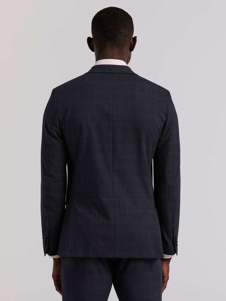 Skinny Navy Plaid Suit Jacket (Navy) 