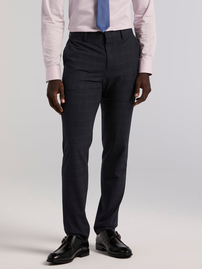 navy blue skinny dress pants mens Skinny Fit Navy Plaid Suit Pant – Perry Ellis