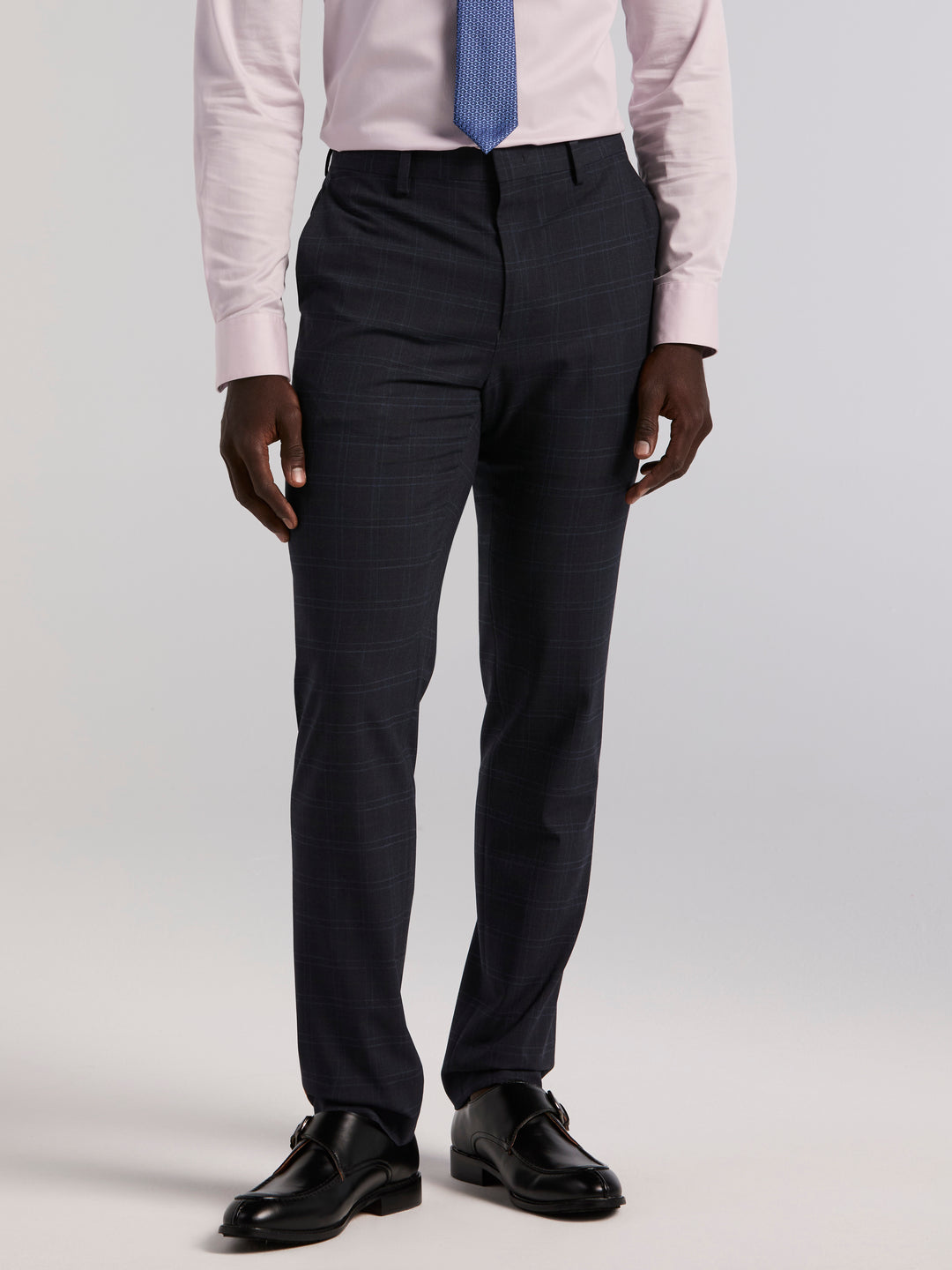 Slim Fit Navy Plaid Suit Pant (Navy) 