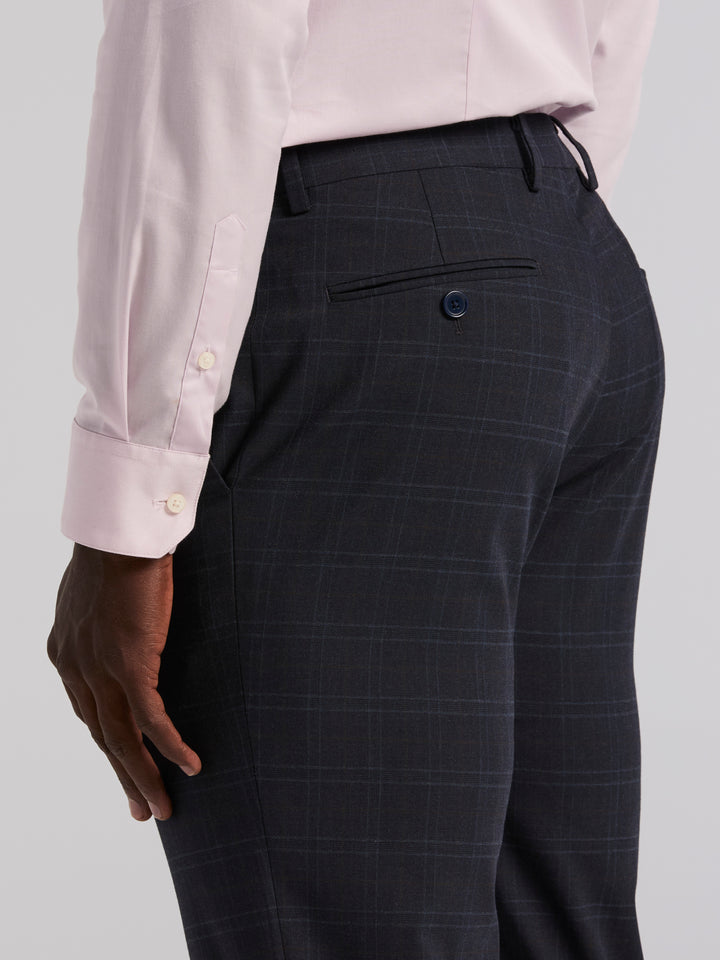 Slim Fit Navy Plaid Suit Pant (Navy) 