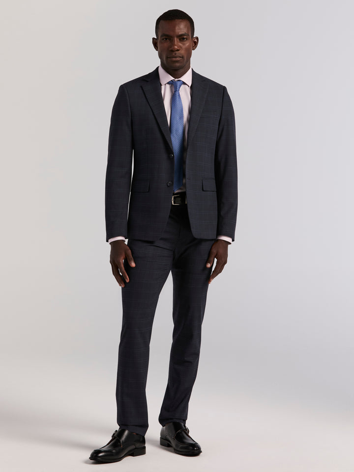 Slim Fit Navy Plaid Suit Pant (Navy) 