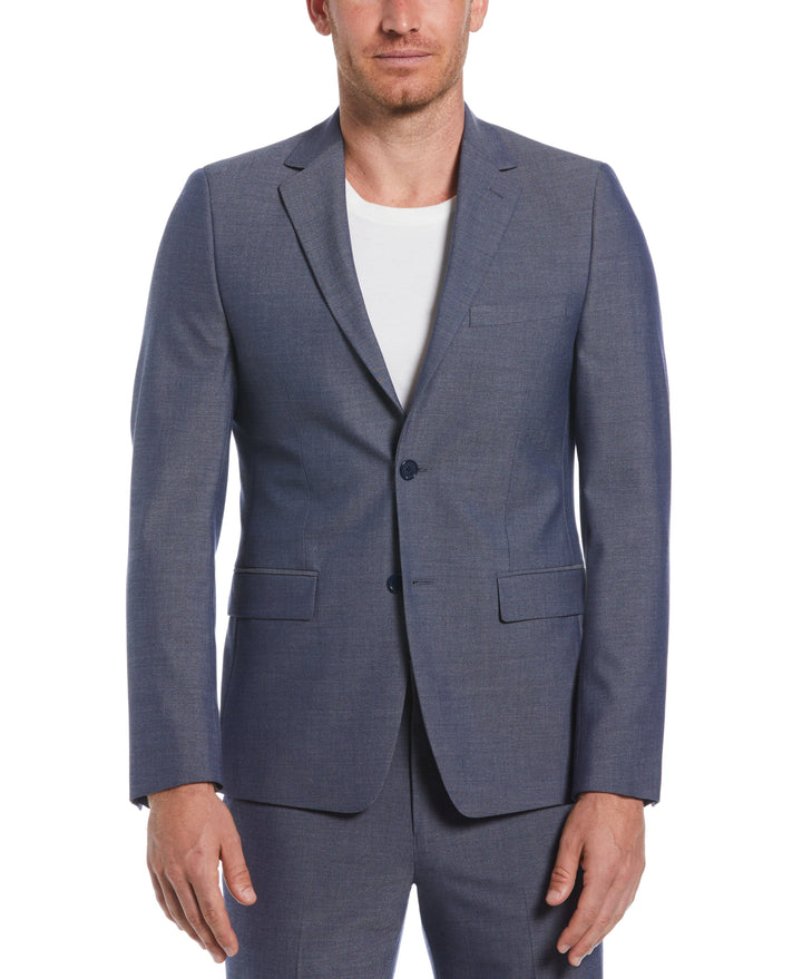 Slim Fit Notch Lapel Iridescent Suit Jacket (Blue) 