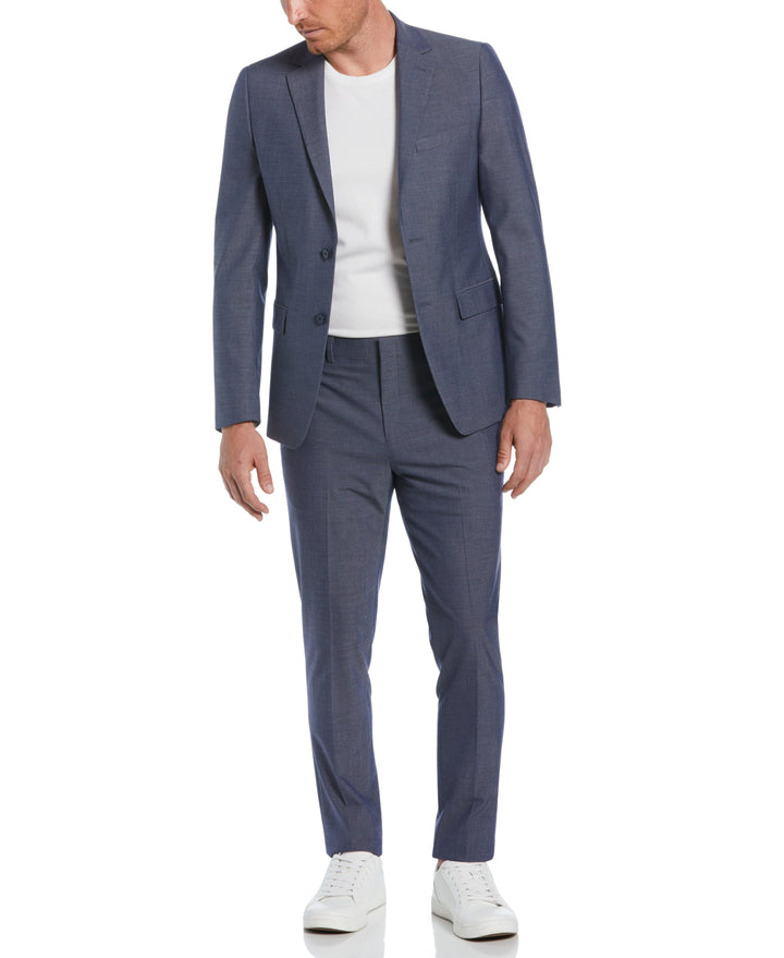 Slim Fit Notch Lapel Iridescent Suit Jacket (Blue) 