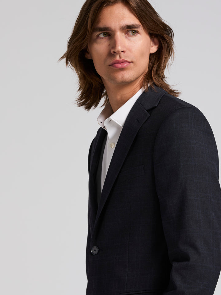 Skinny Fit Tonal Plaid Jacket (Navy) 