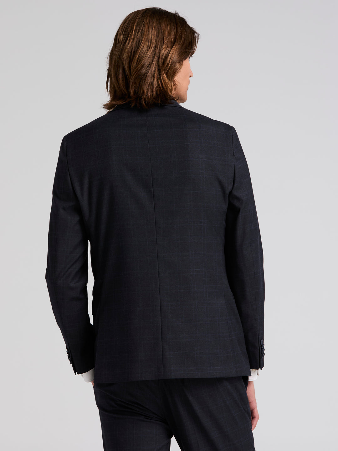 Skinny Fit Tonal Plaid Jacket (Navy) 