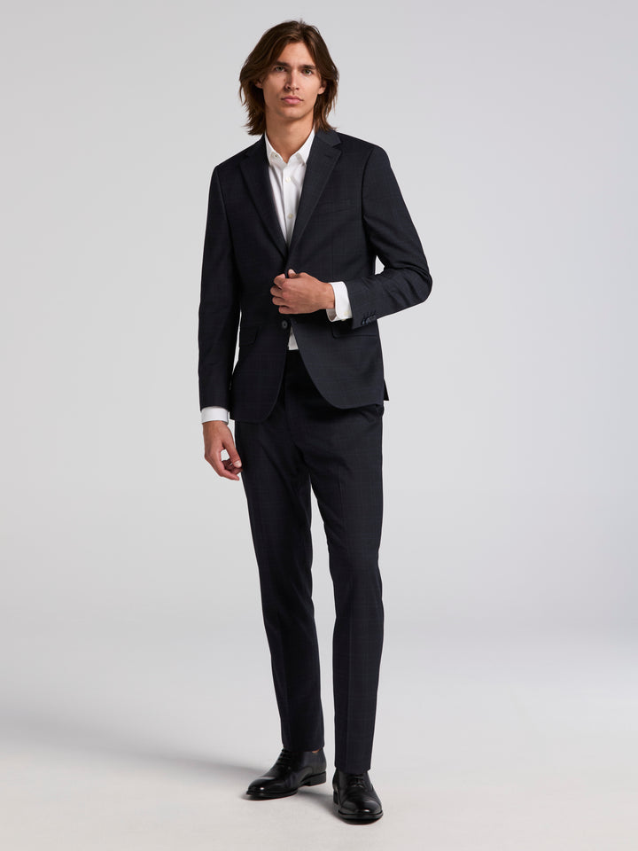 Skinny Fit Tonal Plaid Jacket (Navy) 