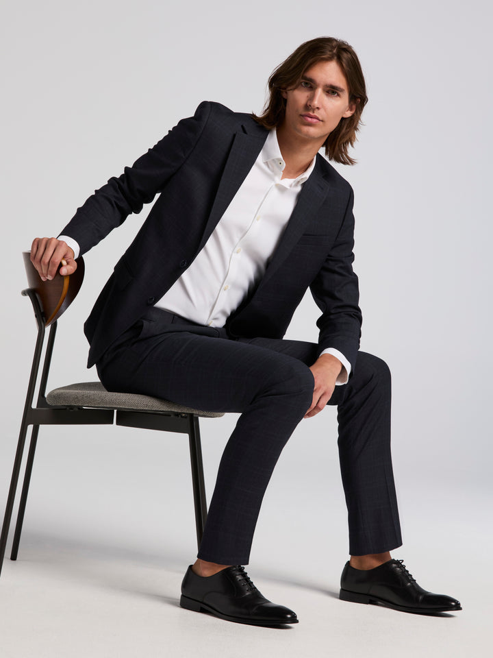 Skinny Fit Tonal Plaid Jacket (Navy) 