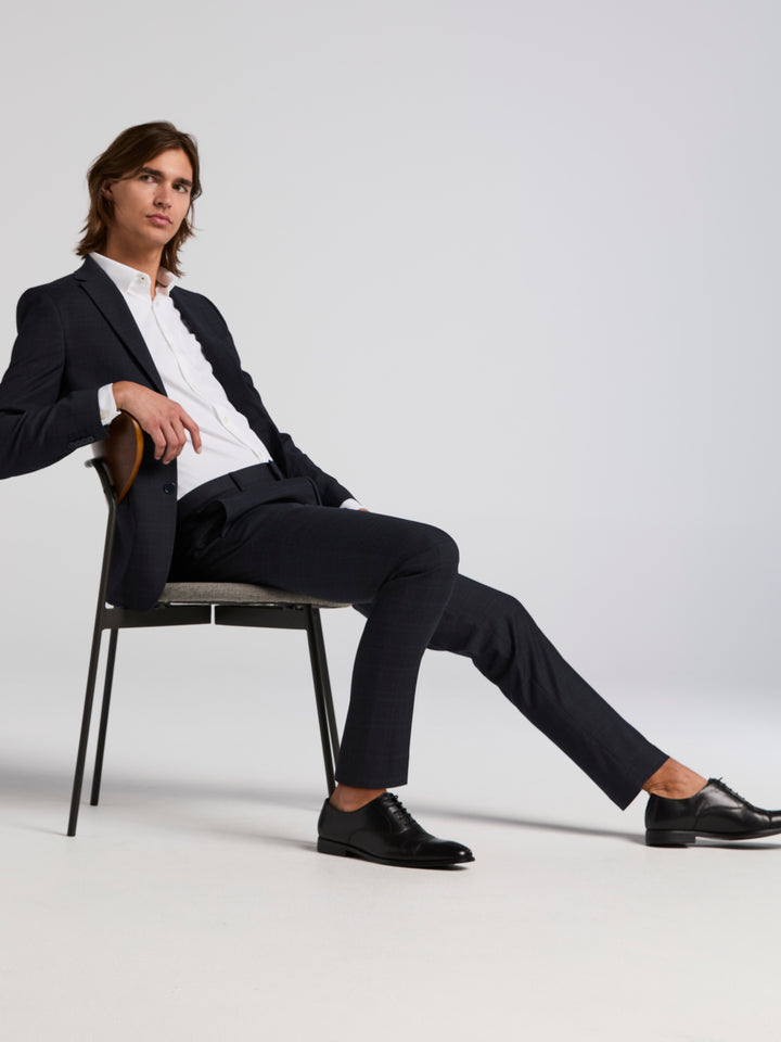 Skinny Fit Tonal Plaid Suit Pant (Navy) 