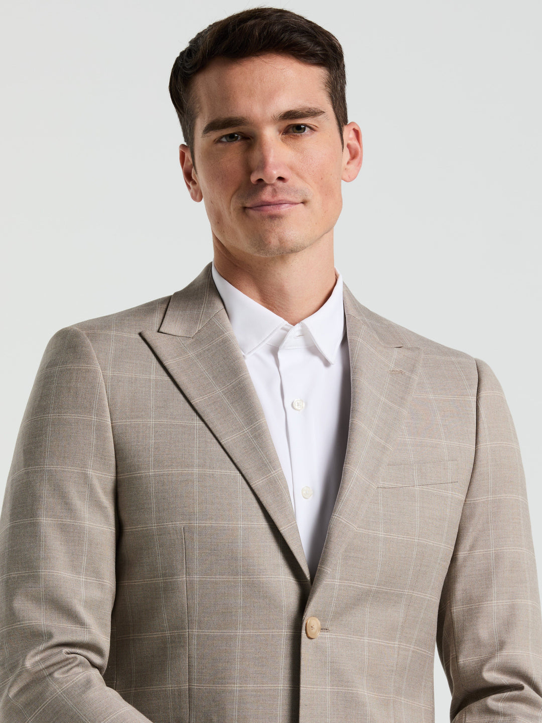 Skinny Fit Windowpane Pattern Suit Jacket (Tan) 