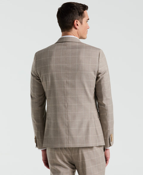 Skinny Fit Tan Windowpane Pattern Suit