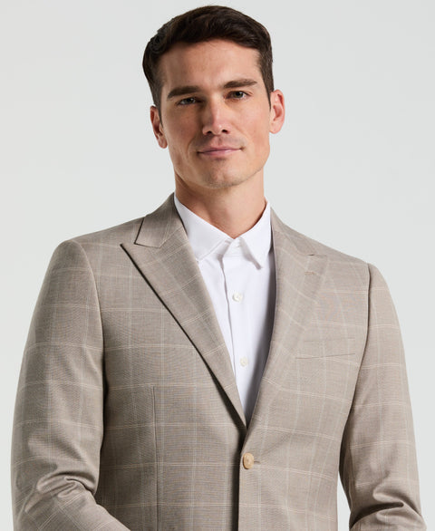 Skinny Fit Tan Windowpane Pattern Suit