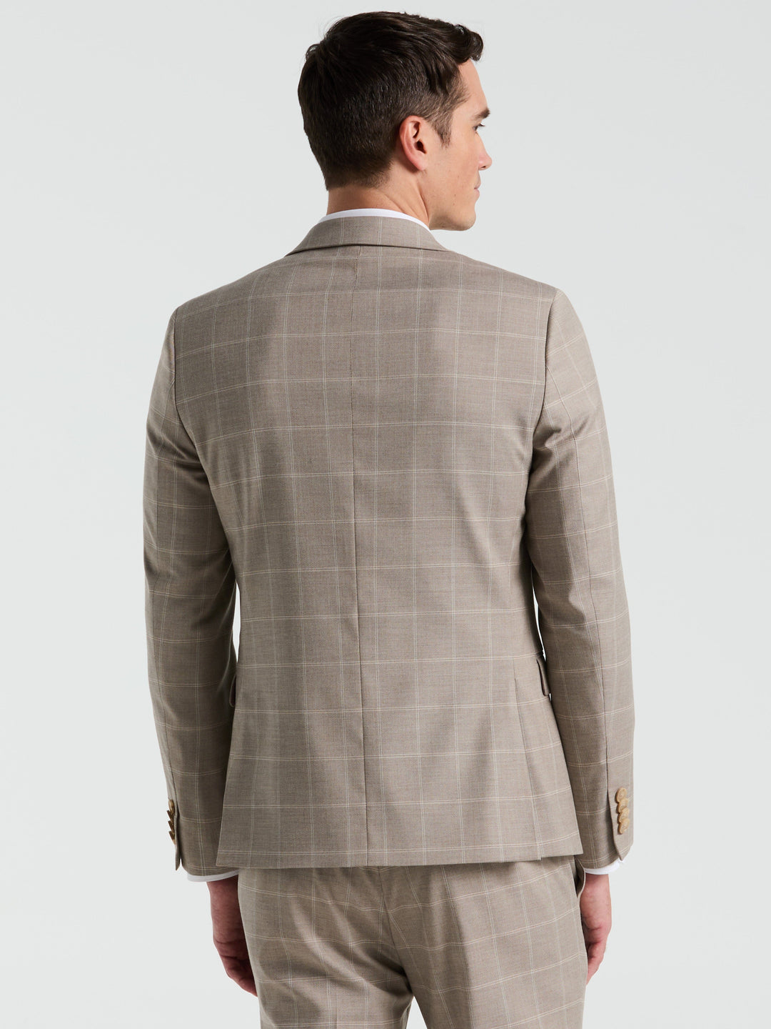 Skinny Fit Windowpane Pattern Suit Jacket (Tan) 