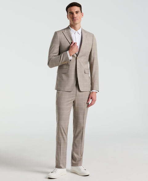 Skinny Fit Tan Windowpane Pattern Suit