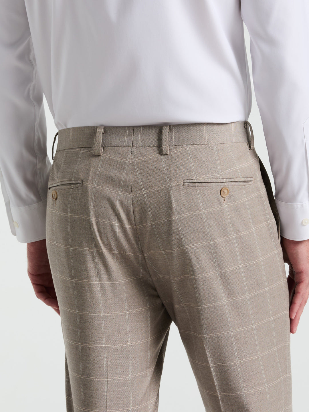 Skinny Fit Windowpane Pattern Suit Pant (Tan) 