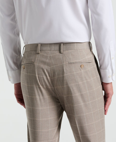 Skinny Fit Windowpane Pattern Suit Pant (Tan) 