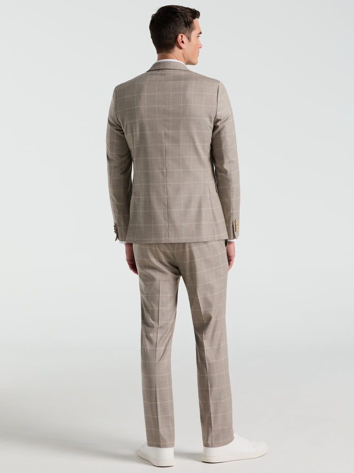 Skinny Fit Windowpane Pattern Suit Pant (Tan) 