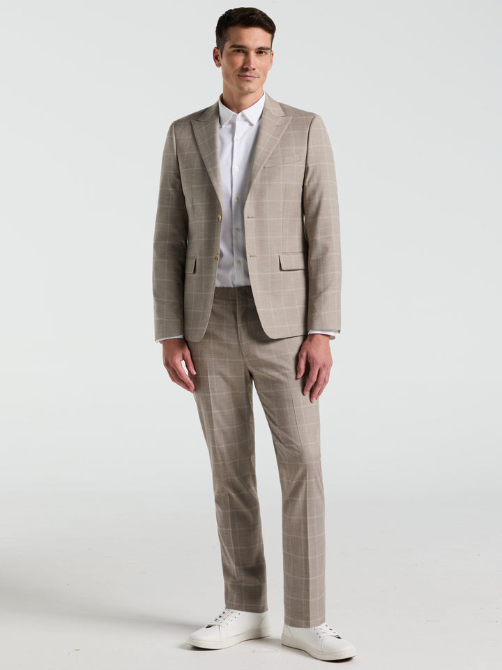 Skinny Fit Windowpane Pattern Suit Pant (Tan) 