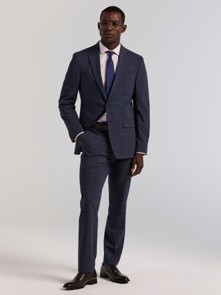 Slim Blue Windowpane Suit Jacket (Blue) 