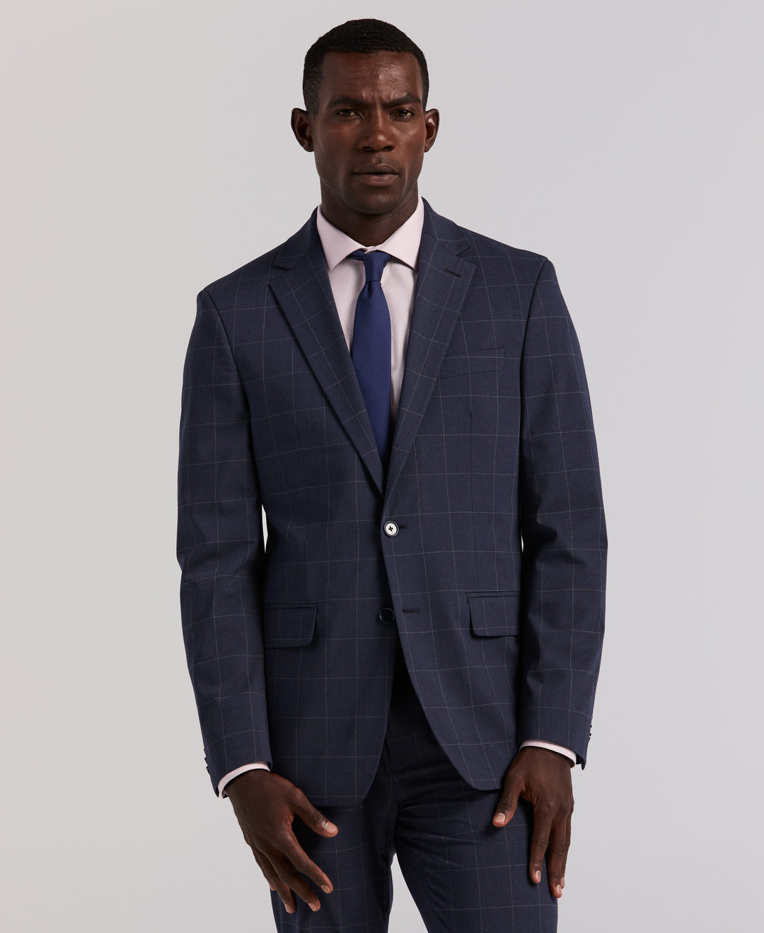 Slim Blue Windowpane Suit Jacket – Perry Ellis - Main Image