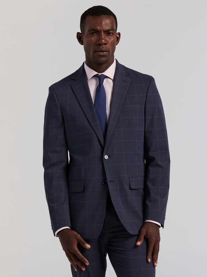 Slim Blue Windowpane Suit Jacket (Blue) 