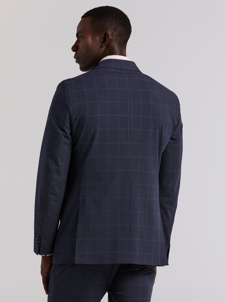 Slim Blue Windowpane Suit Jacket (Blue) 
