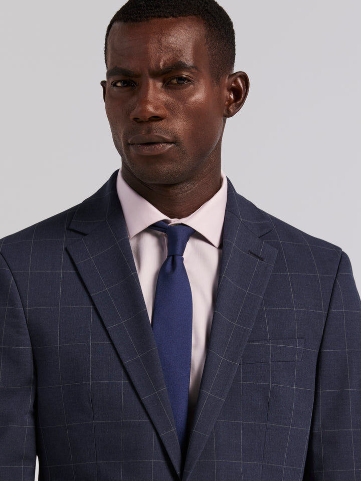 Slim Blue Windowpane Suit Jacket (Blue) 