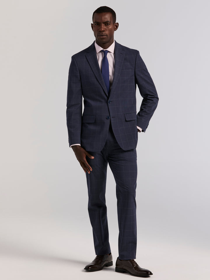 Slim Blue Windowpane Suit Jacket (Blue) 