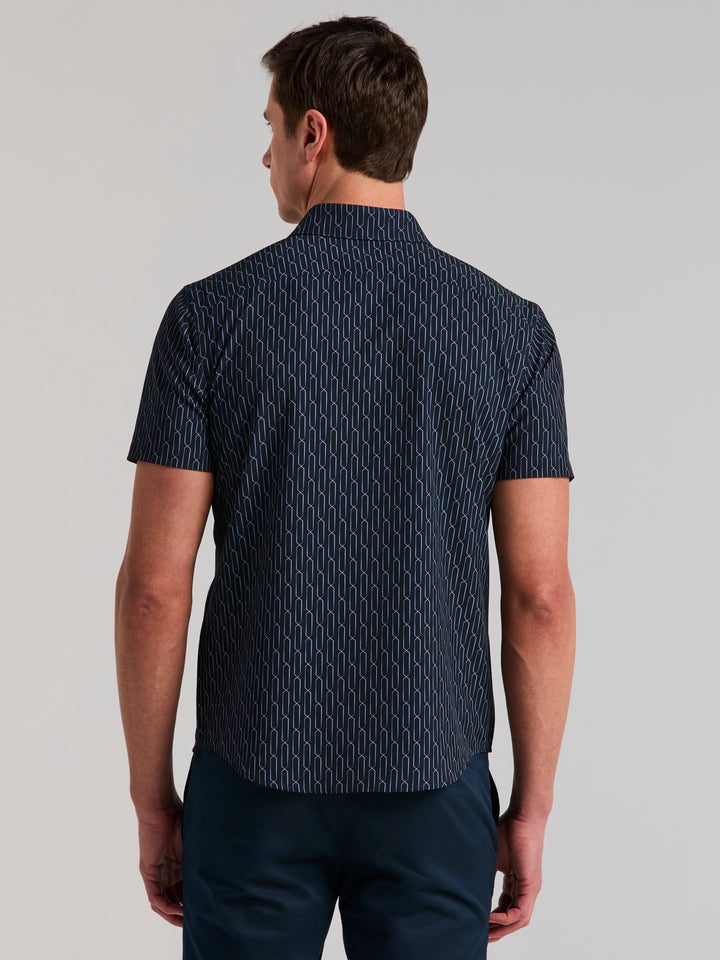 Short Sleeve Small Abstract Square Print Shirt (Dark Sapphire) 