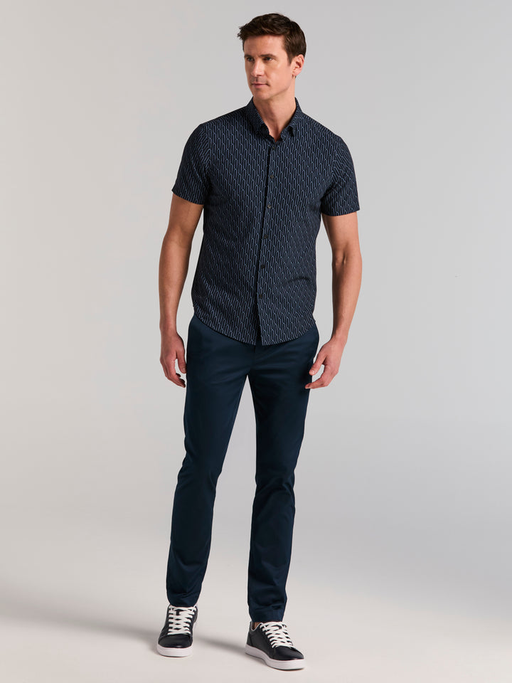 Short Sleeve Small Abstract Square Print Shirt (Dark Sapphire) 