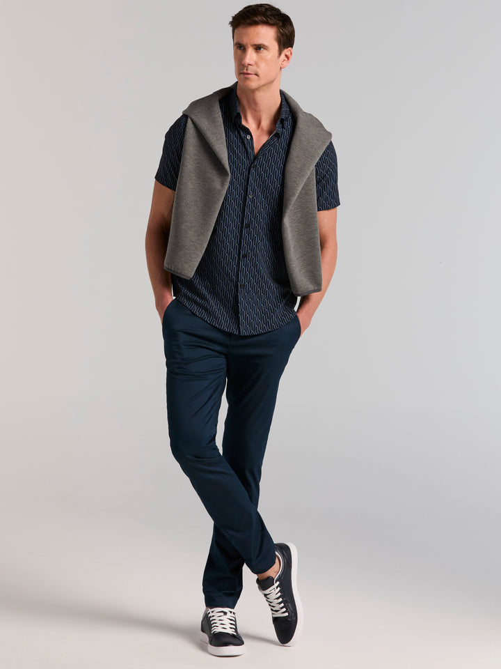 Short Sleeve Small Abstract Square Print Shirt (Dark Sapphire) 