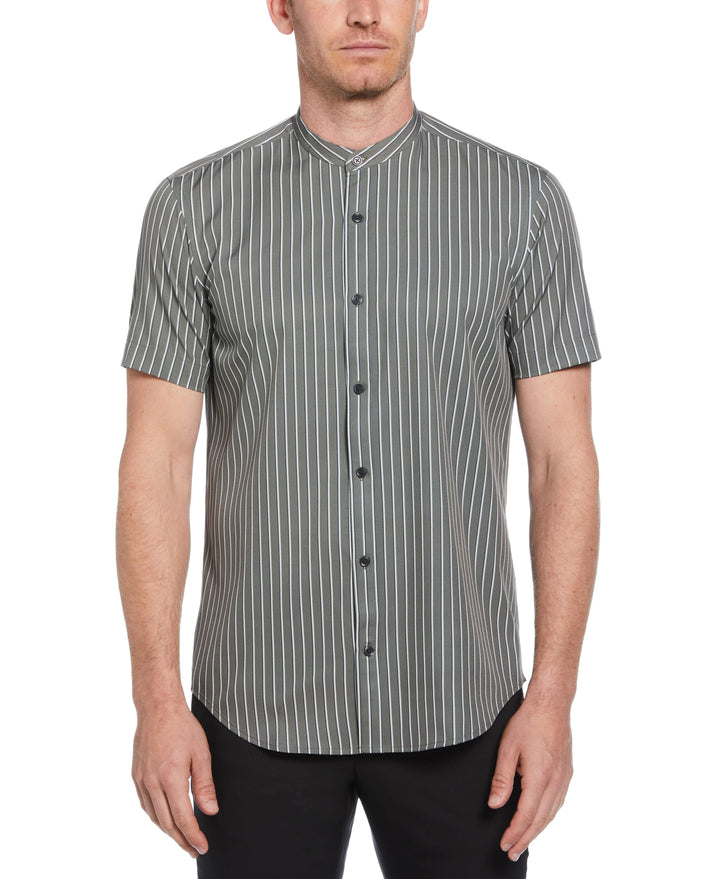 Band Collar Tri-Stripe Shirt (Green) 