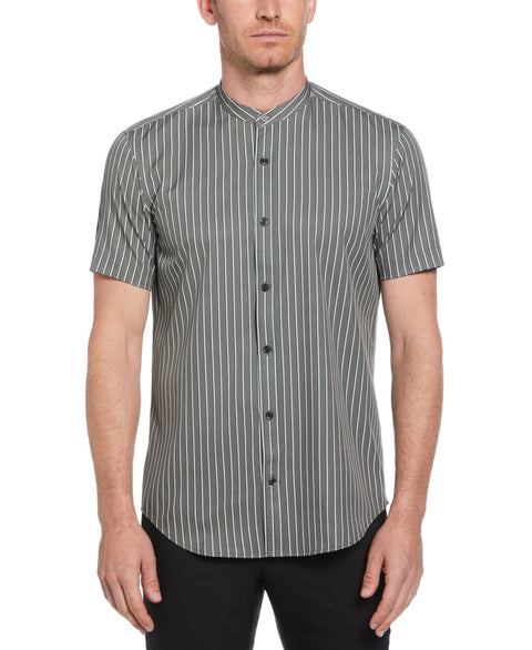 Band Collar Tri-Stripe Shirt (Green) 