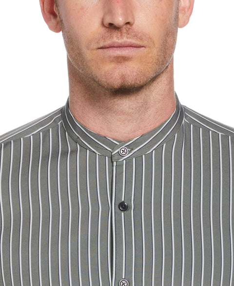 Band Collar Tri-Stripe Shirt (Green) 