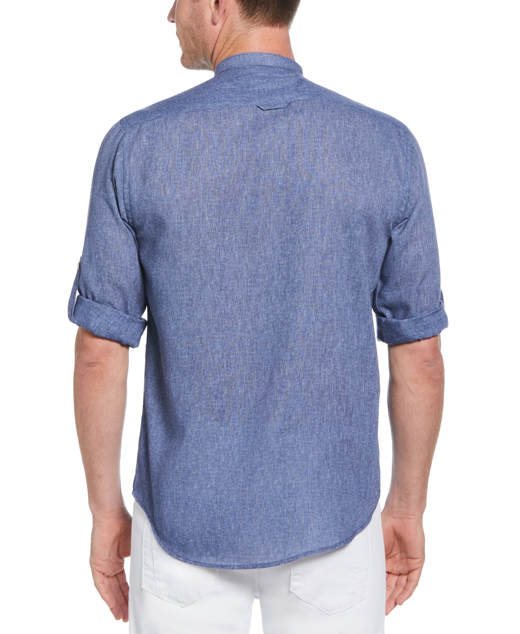 Men's Linen-Look Band Collar Shirt – Perry Ellis