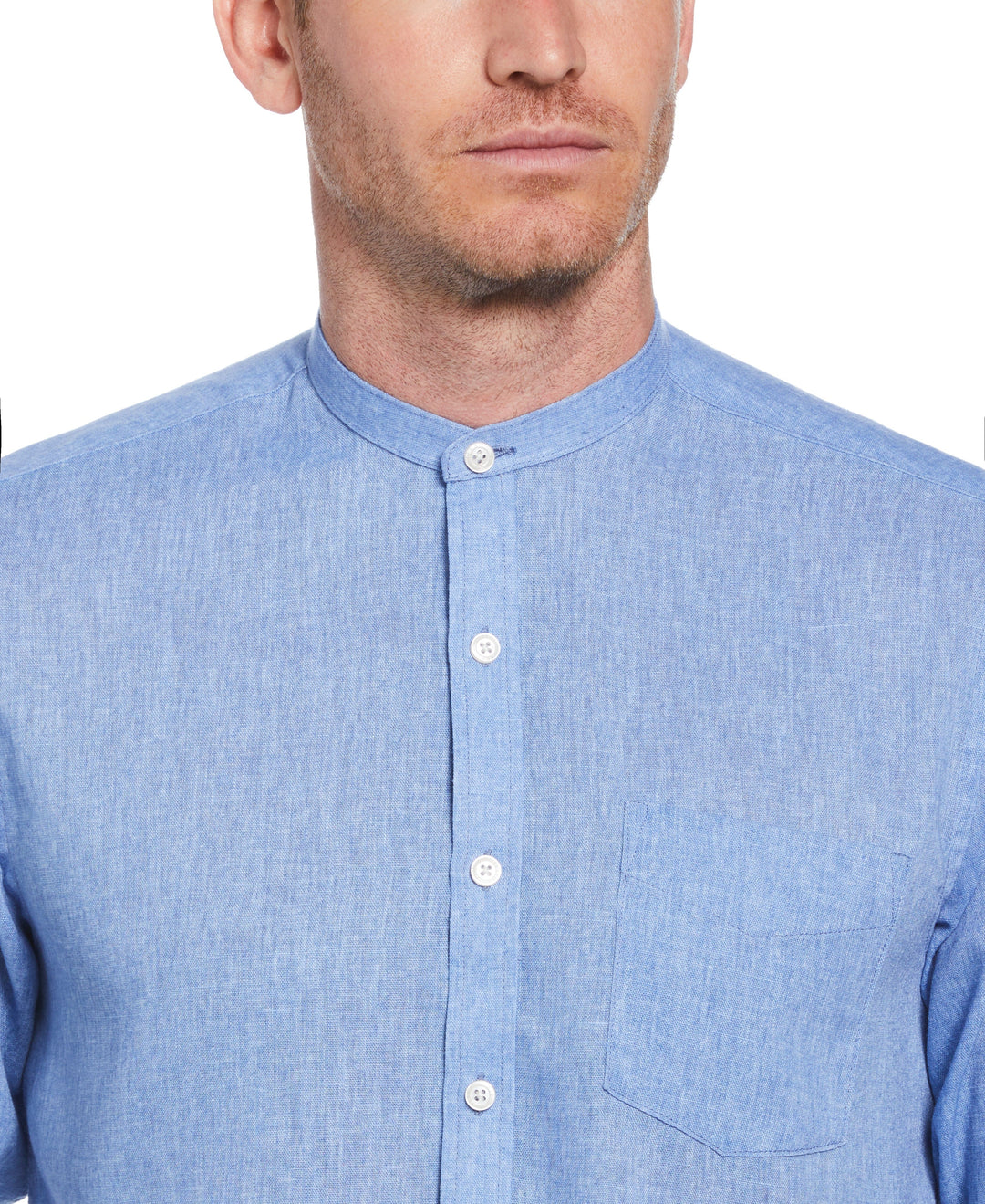 Men's Linen-Look Band Collar Shirt Perry Ellis Men's Linen-Look Band Collar Shirt Perry Ellis