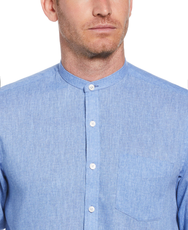 Linen-Look Band Collar Shirt (Lt. Blue) 