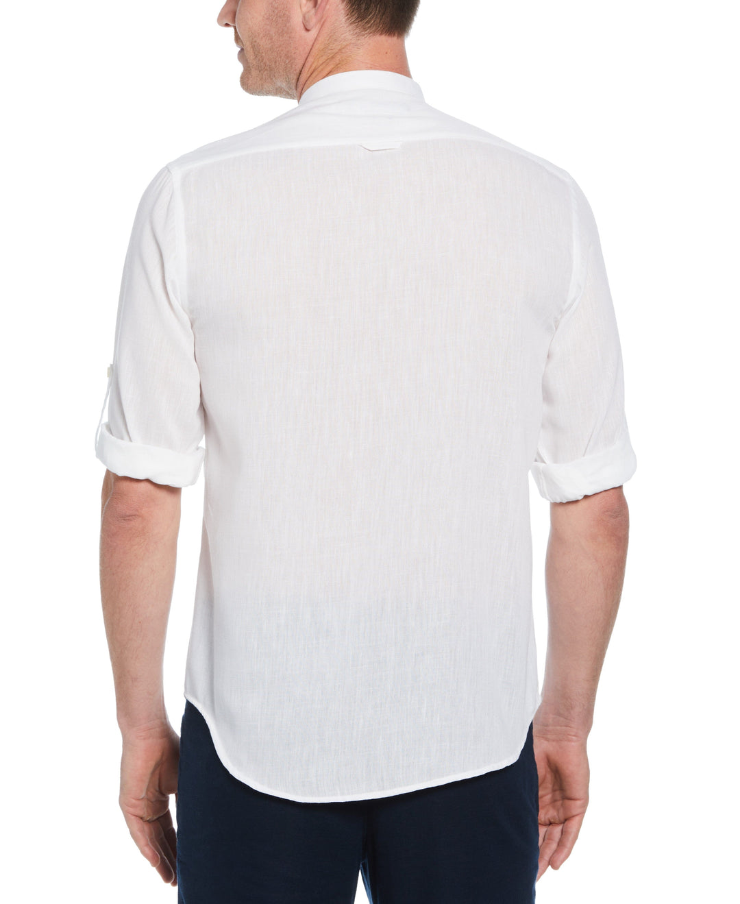 Linen-Look Band Collar Shirt (Bright White) 
